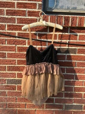 BKE Black Sequin Bodice with Taupe Ruffle Accents